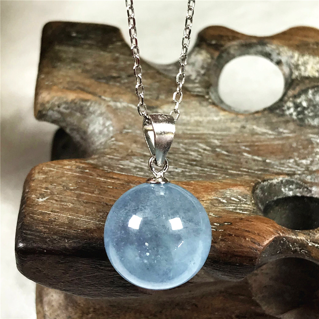 925 Sterling Silver Chain Necklace Men - Collier à pendentif en aigue-marine bleue