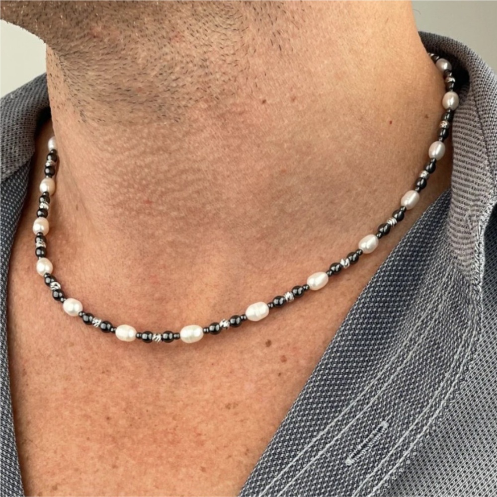 Pearl Choker Necklace Vintage - Collier rétro en pierre naturelle noire