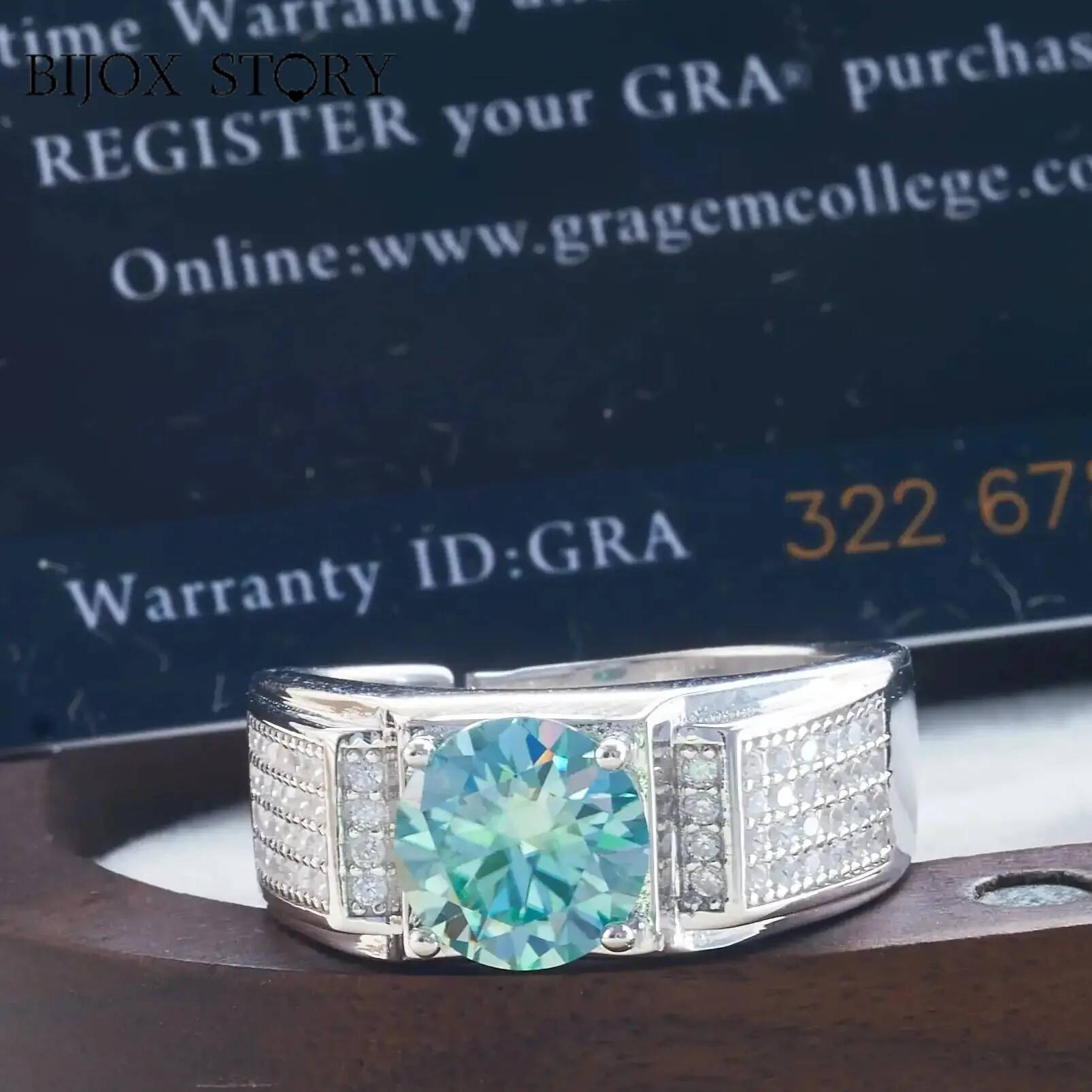 Moissanite Engagement Ring 1 Carat - Bague Moissanite de Couleur Bleue Naturelle
