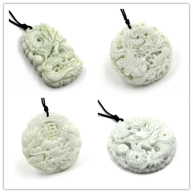 Necklaces - Collier pendentif dragon phénix en jade