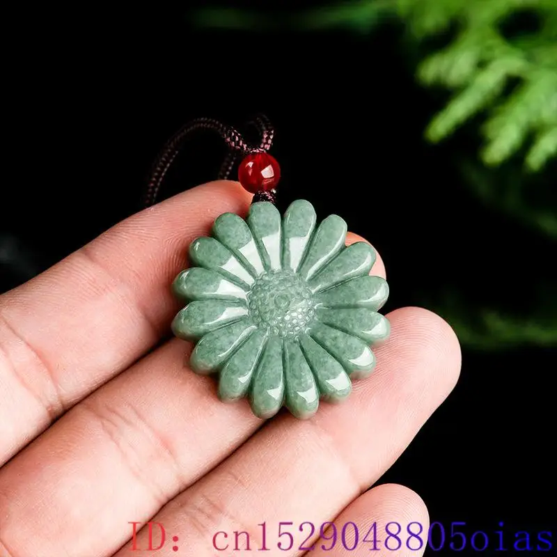 Necklaces - Collier pendentif tournesol en jadéite verte