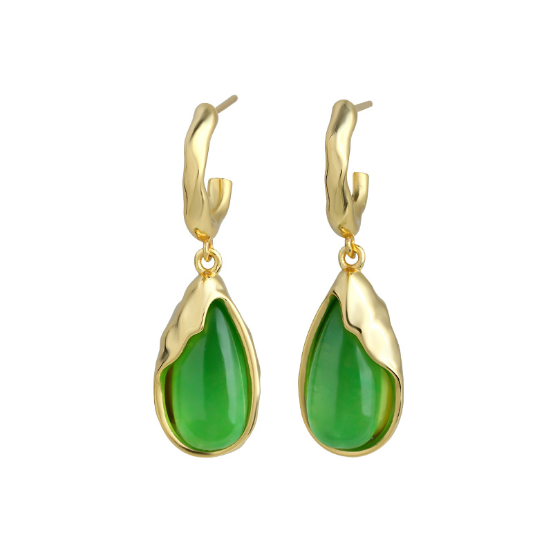 Earrings - Boucles d'oreilles en jade vert véritable
