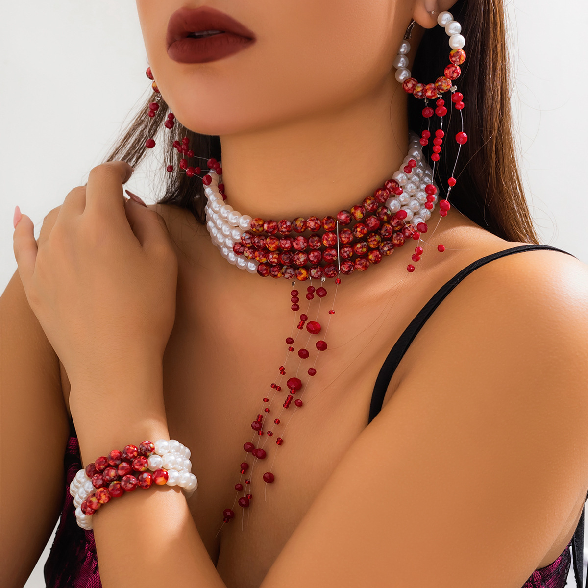Pearl Choker Necklace Vintage - Collier pendentif pompon perle multicouche pour