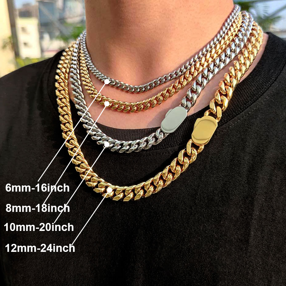 Cuban Link Chain 12Mm - Collier cubain en acier inoxydable pour