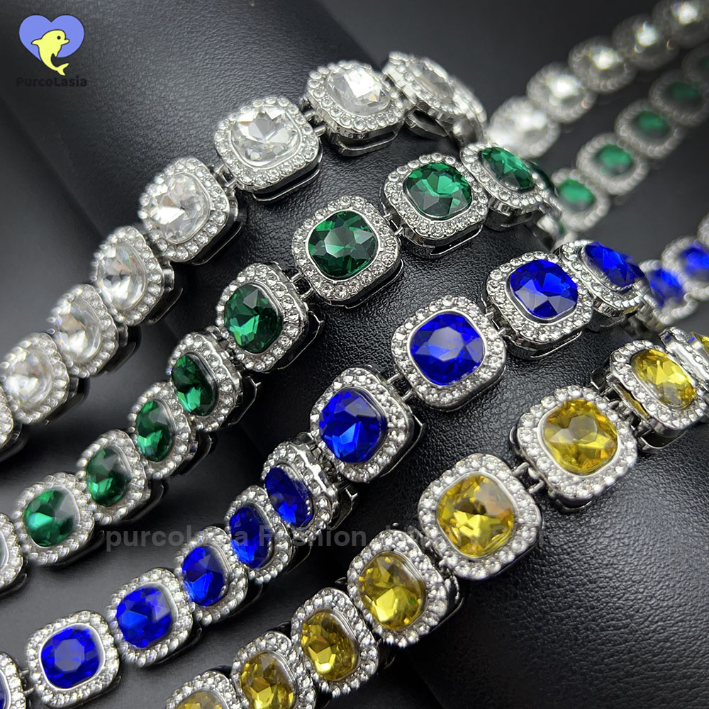 Cuban Link Chain 12Mm - Bracelet glacé multicolore brillant pour hommes