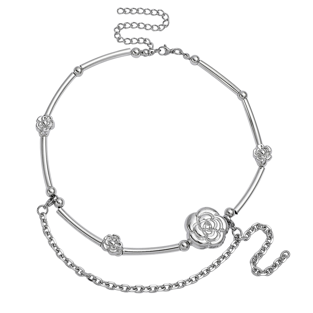 Layered Pendant Necklace Aesthetic - Collier ras du cou camélia esthétique