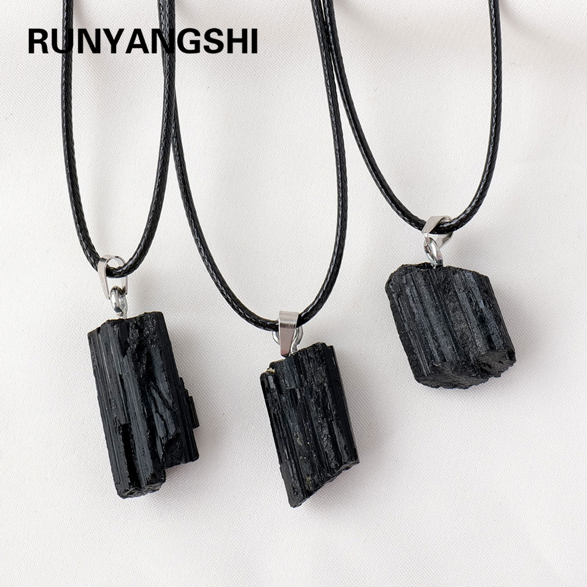 Crystal Pendant Necklace Natural Stone - Collier avec pendentif en Tourmaline noire,