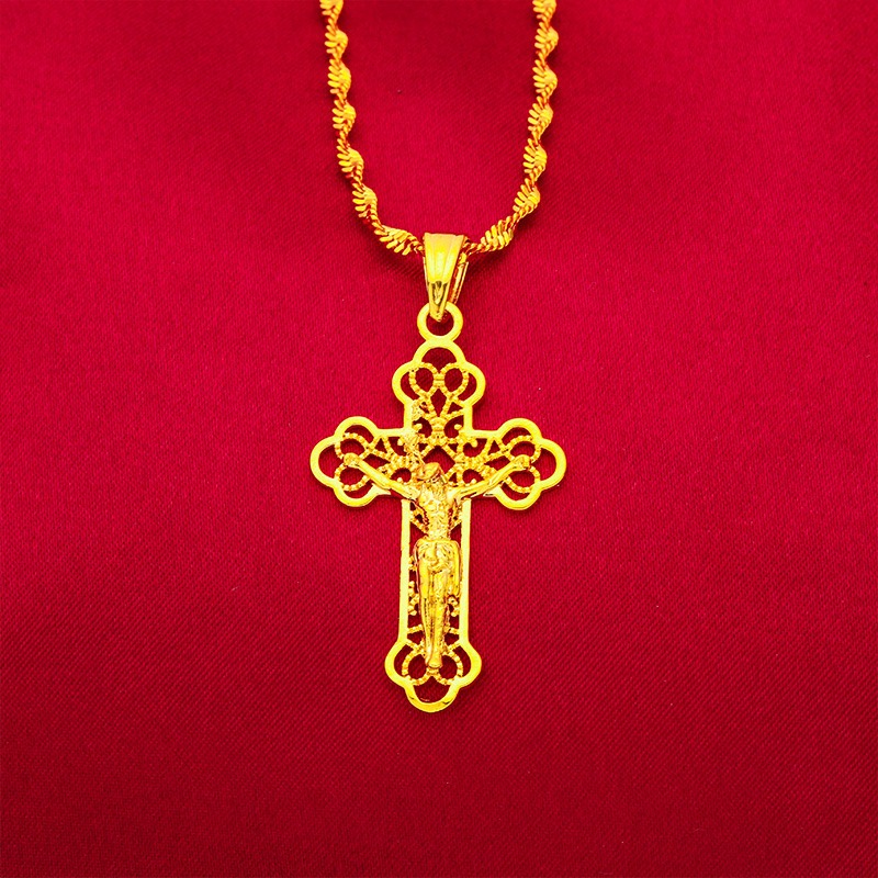 Cross Pendant Necklace Gold - Collier croix classique en or véritable