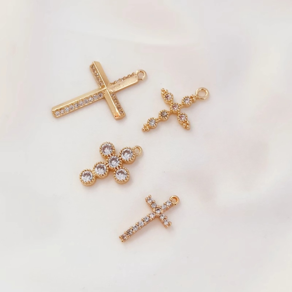 Cross Pendant Necklace Gold - Bracelet pendentif croix en Zircon plaqué