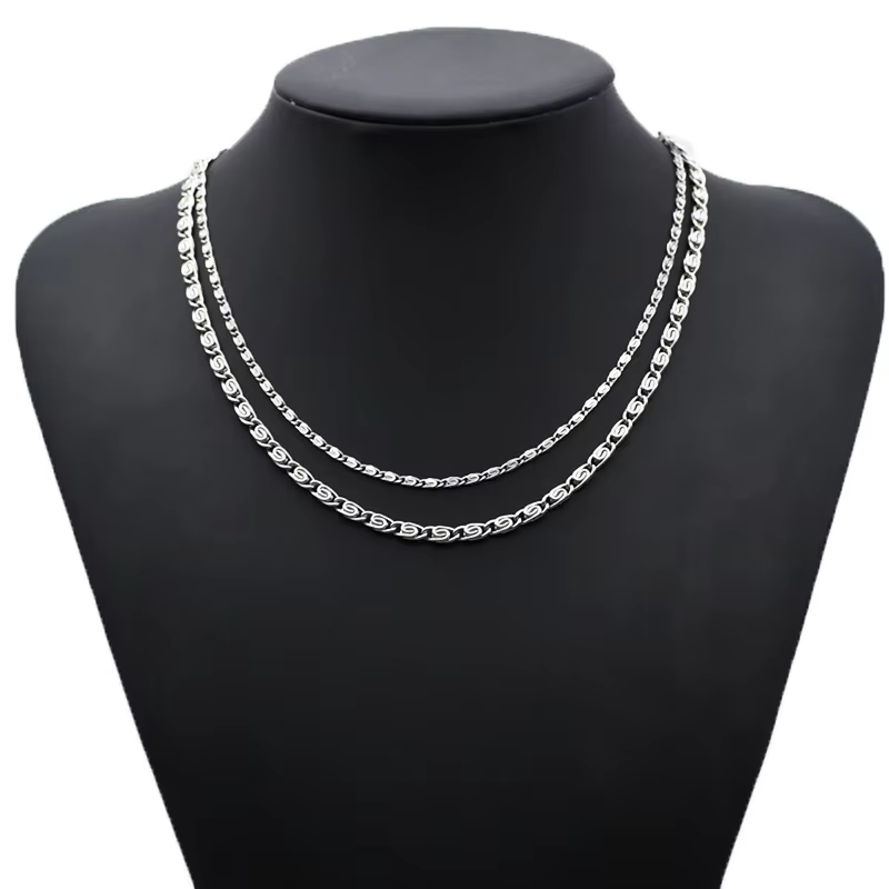 925 Sterling Silver Chain Necklace Men - Andara Collier chaîne latérale 4 mm