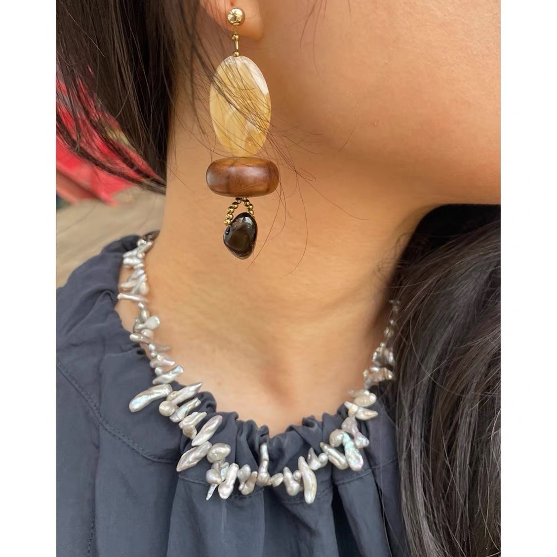 Pearl Choker Necklace Vintage - Ensemble de collier ras-du-cou et boucles