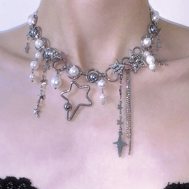 Pearl Choker Necklace Vintage - Y2K – colliers en chaînes d'étoiles