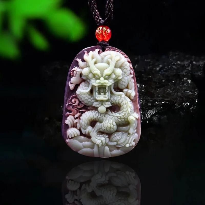 Necklaces - Robe violette Jade Dragon pendentif collier