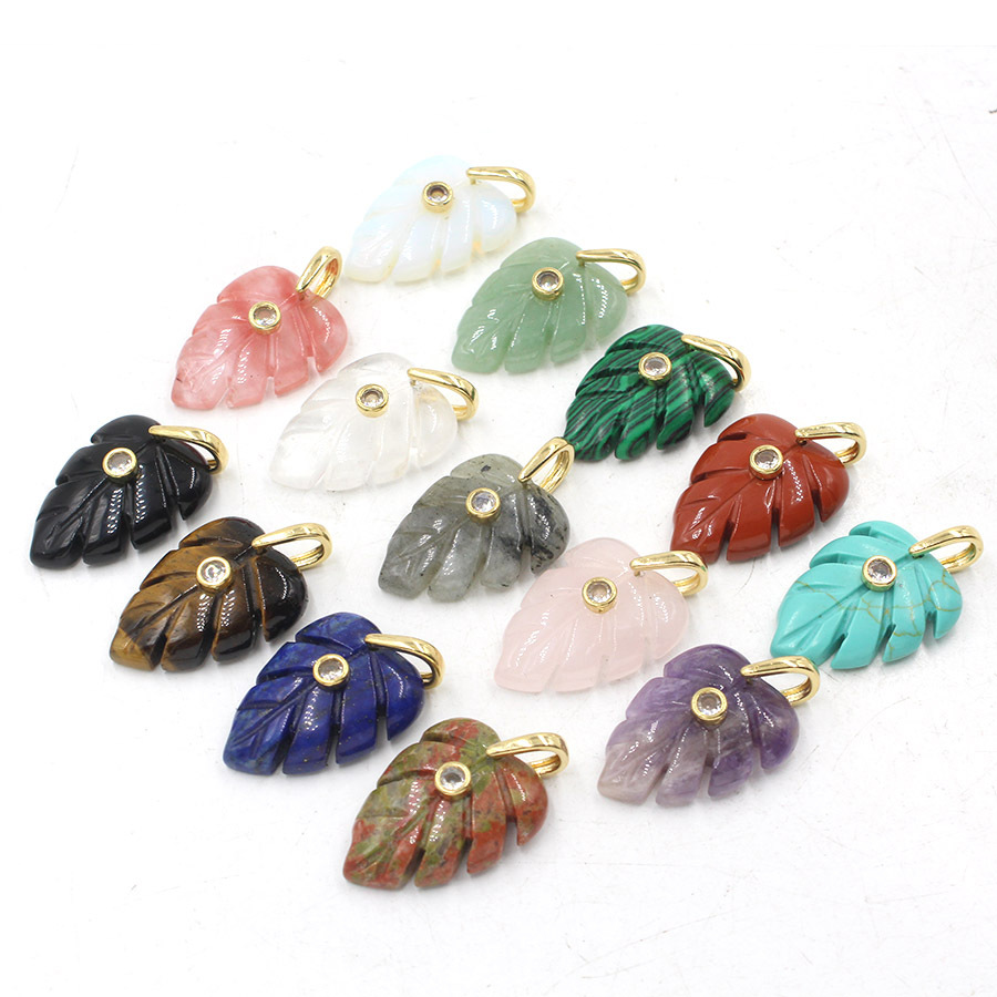 Crystal Pendant Necklace Natural Stone - Pendentif Feuille en Cristal Naturel avec