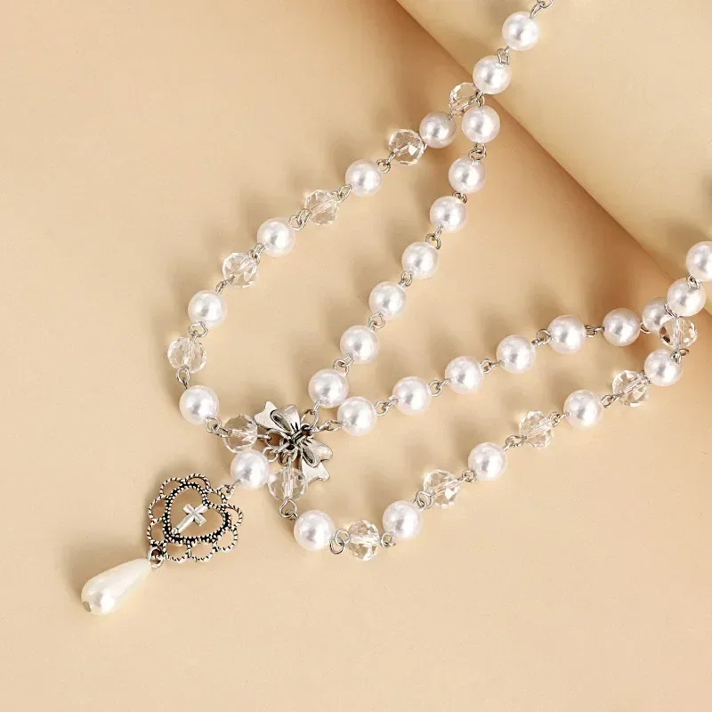 Collier pendentif croix Punk,  - Pearl Choker Necklace Vintage avis et prix