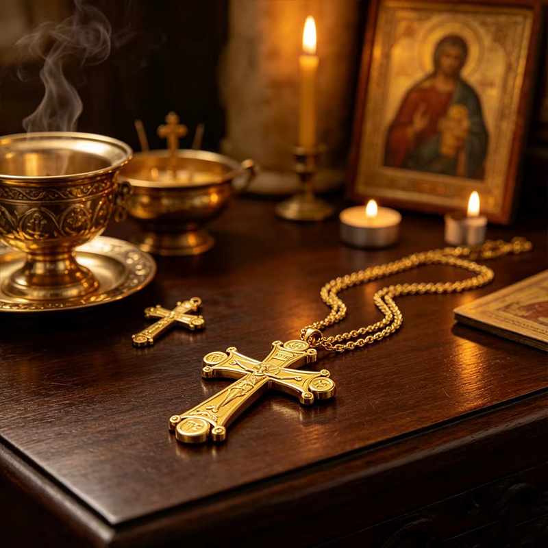 Collier crucifix orthodoxe de  - Cross Pendant Necklace Gold avis et prix