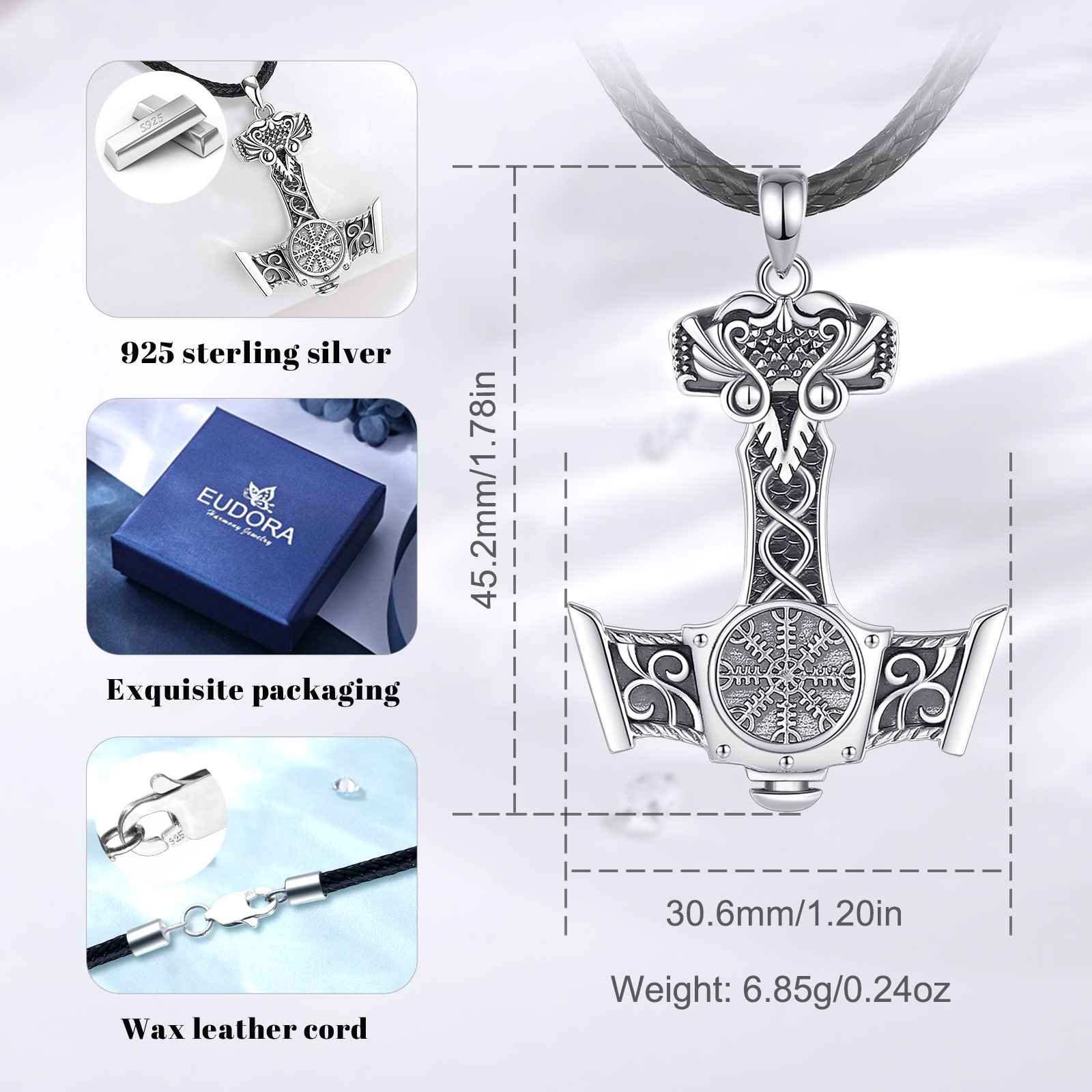 Eudora 925 argent Sterling nor - 925 Sterling Silver Chain Necklace Men avis et prix