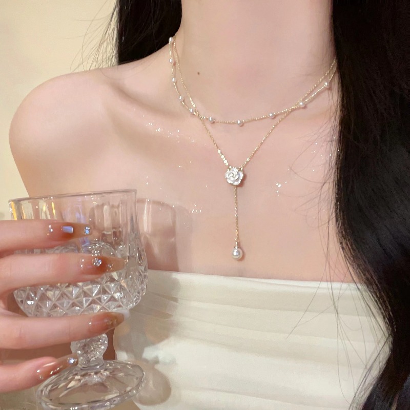 Collier pendentif fleur de cam - Layered Pendant Necklace Aesthetic avis et prix