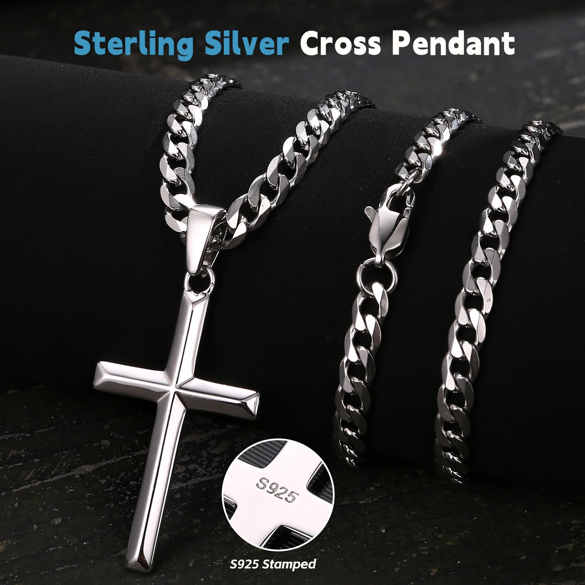 Fansilver Collier croix en arg - 925 Sterling Silver Chain Necklace Men avis et prix