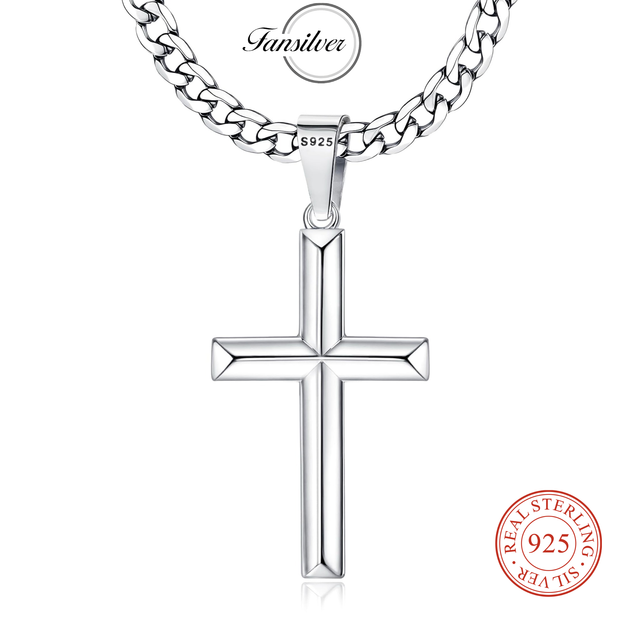 Fansilver Collier croix en arg - 925 Sterling Silver Chain Necklace Men avis et prix