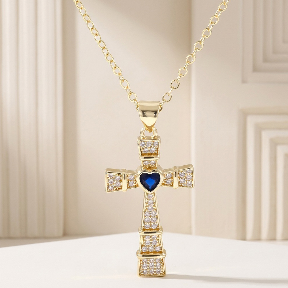 Collier pendentif croix en zir - Cross Pendant Necklace Gold avis et prix