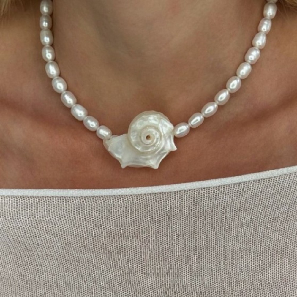 Collier pendentif en coquillag - Pearl Choker Necklace Vintage avis et prix